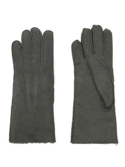 Agnelle - Curly Darted Shearling Gloves - Womens - Dark Grey