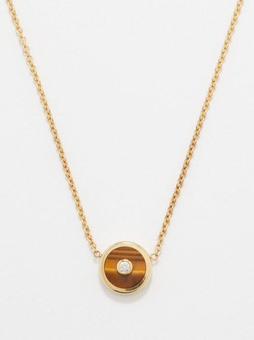 Retrouvai - Compass Diamond, Tiger's Eye & 14kt Gold Necklace - Womens - Brown Multi