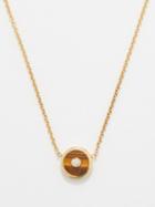 Retrouvai - Compass Diamond, Tiger's Eye & 14kt Gold Necklace - Womens - Brown Multi