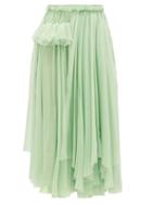 Matchesfashion.com Rochas - Ruffle-trimmed Silk-chiffon Skirt - Womens - Light Green
