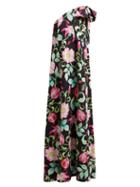 Matchesfashion.com Andrew Gn - Pomegrante And Floral Print Asymmetric Silk Gown - Womens - Black Multi