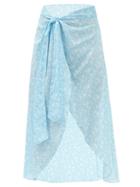 Matchesfashion.com Ganni - Floral-print Cotton-voile Wrap Skirt - Womens - Blue Print