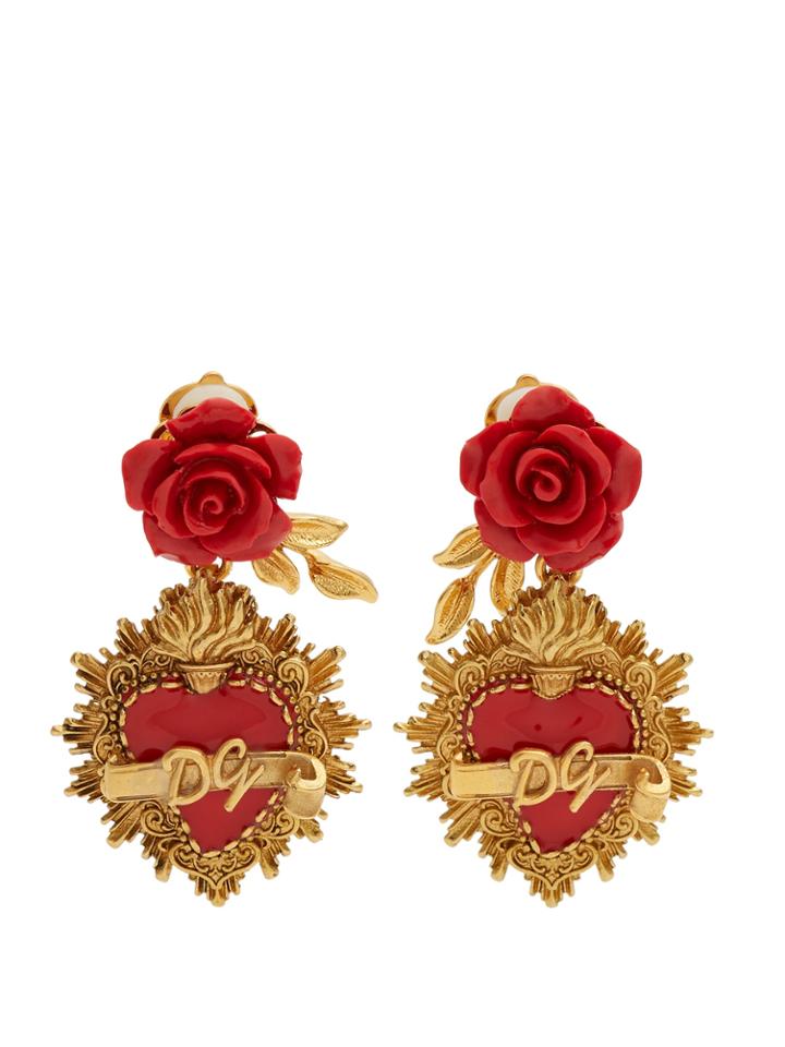 Dolce & Gabbana Rose And Heart-drop Clip On Earrings