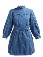Matchesfashion.com M.i.h Jeans - Covey Scalloped Cotton Chambray Dress - Womens - Blue Stripe