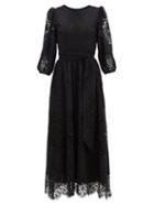 Matchesfashion.com Borgo De Nor - Constance Lace-panel Poplin Midi Dress - Womens - Black