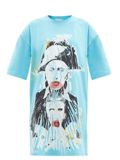 Matchesfashion.com Charles Jeffrey Loverboy - Face Logo-print Oversized Cotton-jersey T-shirt - Womens - Blue