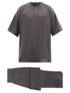 Matchesfashion.com Lahgo - Silk Short-sleeved Pyjamas - Mens - Grey