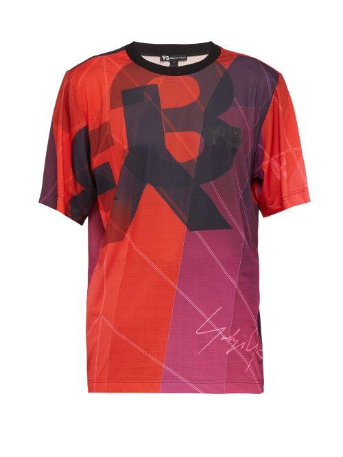 Matchesfashion.com Y-3 - Logo Print Football T Shirt - Mens - Burgundy
