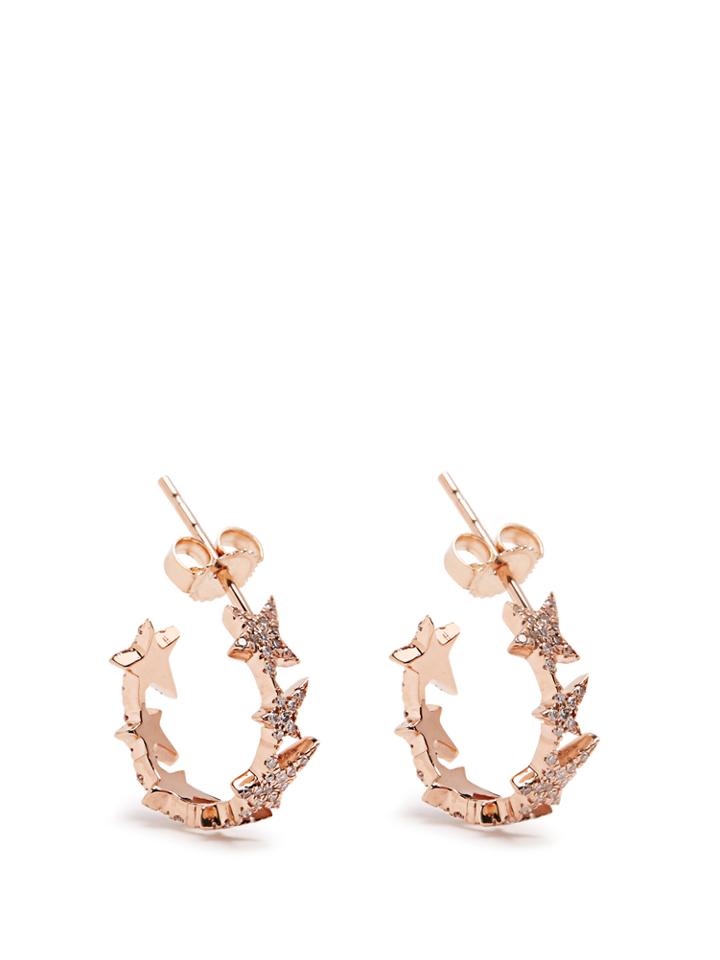 Diane Kordas Diamond & Rose-gold Star Line Earrings