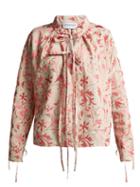 Matchesfashion.com Osman - Jacky Floral Embroidered Linen Top - Womens - Pink Multi