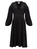 Matchesfashion.com Khaite - Farrely Open-collar Satin Midi Dress - Womens - Black