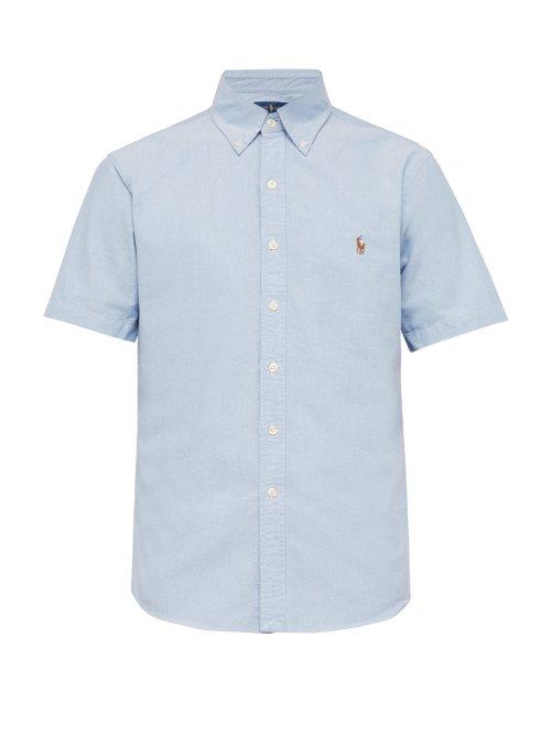 Matchesfashion.com Polo Ralph Lauren - Slim Fit Short Sleeved Cotton Oxford Shirt - Mens - Blue
