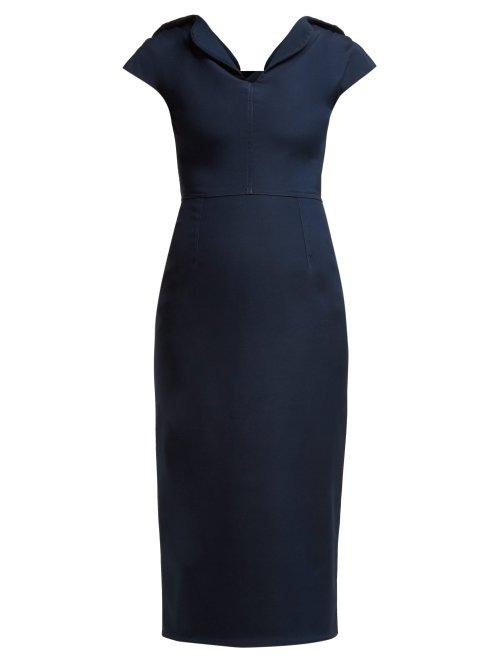 Matchesfashion.com Emilio De La Morena - Tamara Cap Sleeved Silk Dress - Womens - Navy