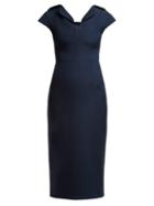 Matchesfashion.com Emilio De La Morena - Tamara Cap Sleeved Silk Dress - Womens - Navy