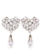 Alessandra Rich - Crystal & Faux-pearl Heart Clip Earrings - Womens - Silver