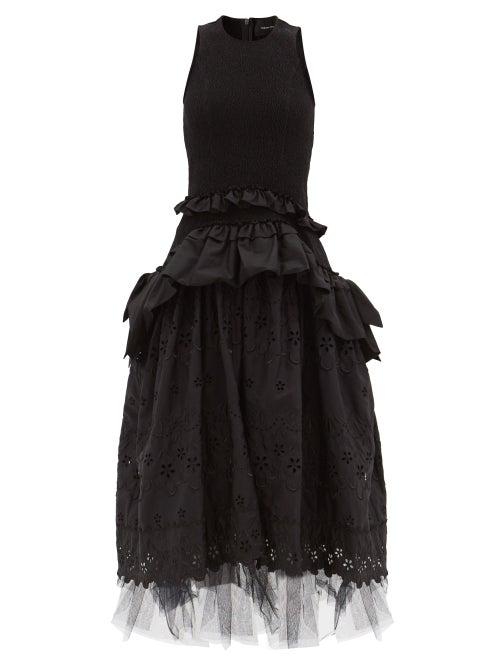 Simone Rocha - Broderie Anglaise Midi Dress - Womens - Black