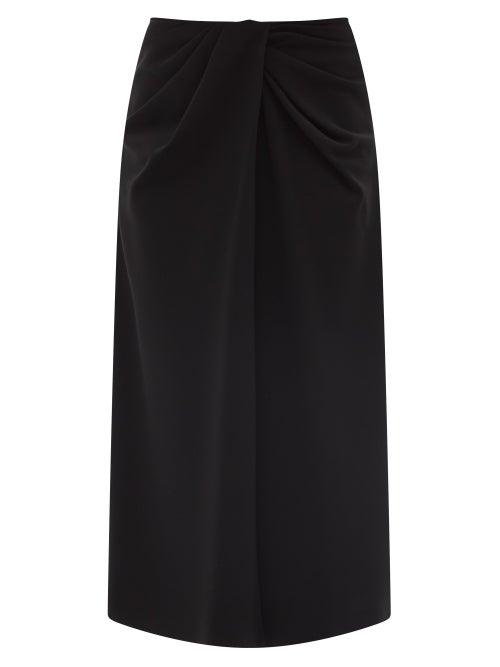 Matchesfashion.com Valentino - Twisted-waist Silk-blend Twill Midi Skirt - Womens - Black