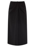 Matchesfashion.com Valentino - Twisted-waist Silk-blend Twill Midi Skirt - Womens - Black