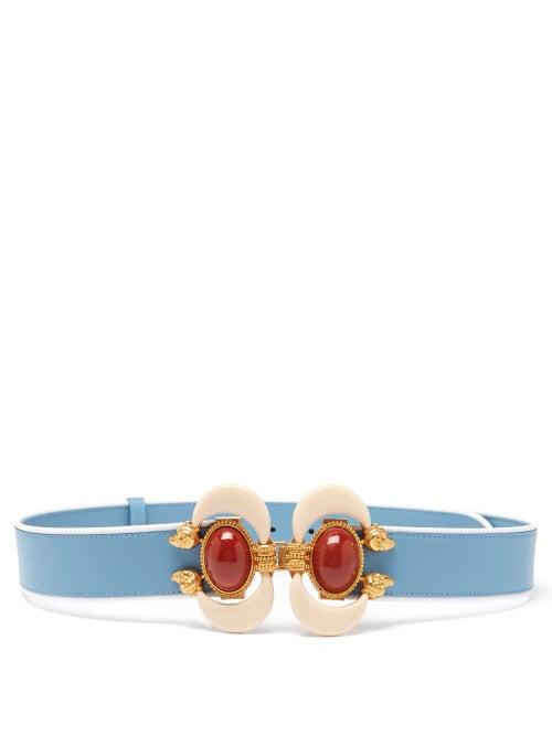 Matchesfashion.com Sonia Petroff - Aries Cabochon-embellished Leather Belt - Womens - Blue Multi