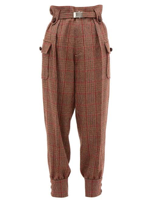 Matchesfashion.com Miu Miu - Prince Of Wales Checked Wool Blend Trousers - Womens - Red Multi