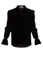 Matchesfashion.com Frame - Ruffled Velvet Blouse - Womens - Black