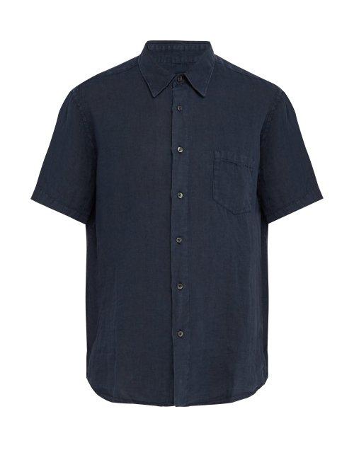 Matchesfashion.com 120% Lino - Short Sleeved Linen Shirt - Mens - Dark Navy