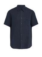 Matchesfashion.com 120% Lino - Short Sleeved Linen Shirt - Mens - Dark Navy
