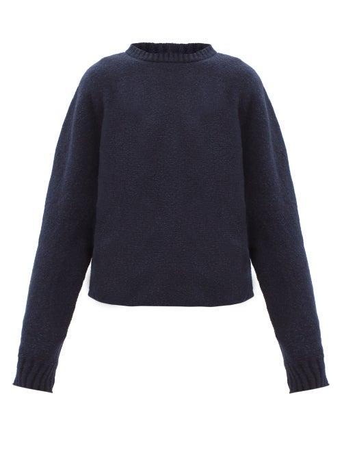 Raey - Batwing-sleeve Organic-cotton Blend Draped Sweater - Womens - Navy