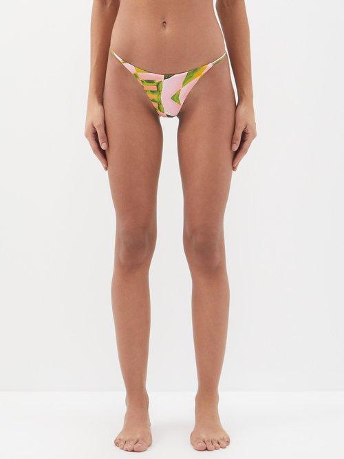 Louisa Ballou - Endgame-print Bikini Briefs - Womens - Pink Green
