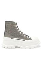 Matchesfashion.com Alexander Mcqueen - Tread Slick Exaggerated-sole Canvas Boots - Womens - Multi