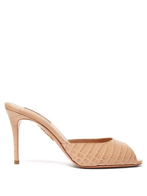 Matchesfashion.com Aquazzura - Samantha 85 Crocodile Embossed Leather Mules - Womens - Nude