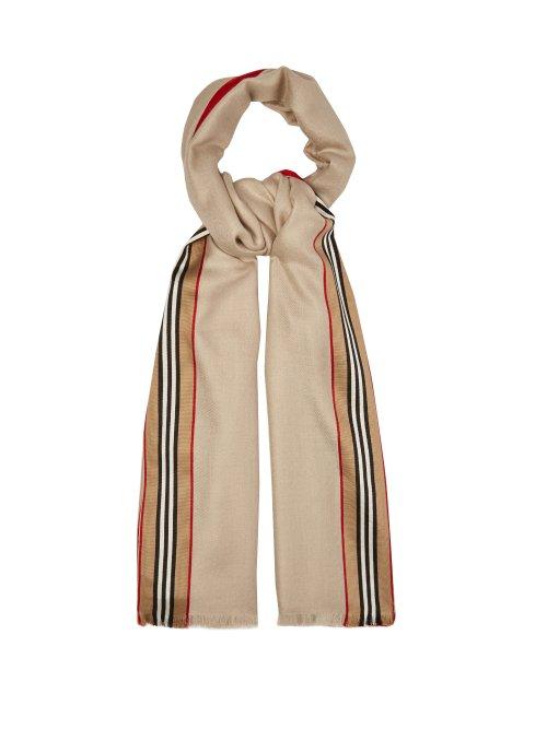 Matchesfashion.com Burberry - Icon Stripe Cashmere Blend Scarf - Mens - Grey