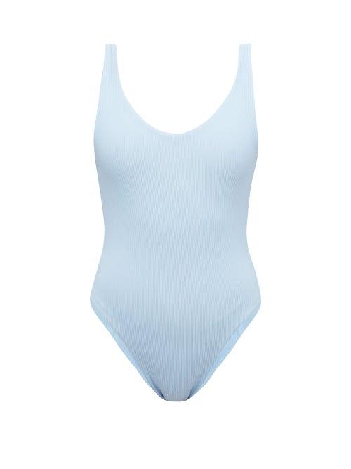 Matchesfashion.com Jade Swim - Contour Scoop-back Ribbed Swimsuit - Womens - Light Blue