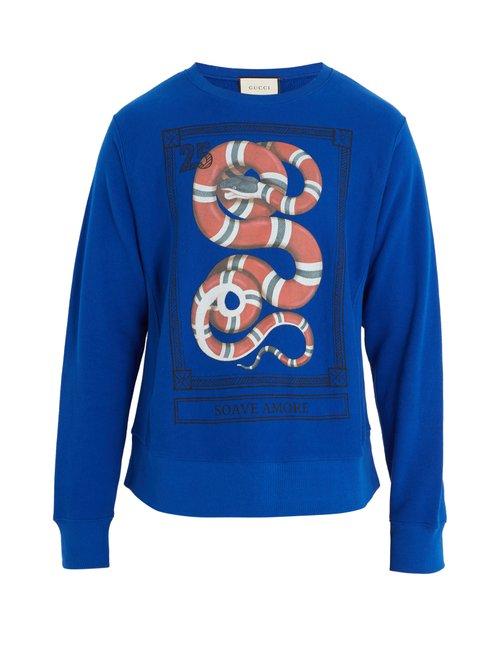 Matchesfashion.com Gucci - Snake Print Crew Neck Sweatshirt - Mens - Blue Multi
