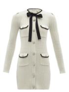 Matchesfashion.com Self-portrait - Pussy-bow Ribbed Cotton-blend Lurex Mini Dress - Womens - Ivory