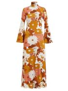 Matchesfashion.com Dodo Bar Or - Brigitte Floral Print Roll Neck Twill Dress - Womens - Brown Multi