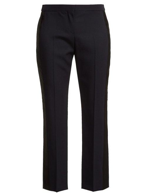 Matchesfashion.com Alexander Mcqueen - Side Striped Wool Cropped Trousers - Womens - Navy