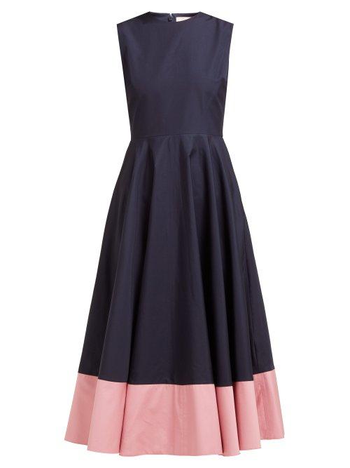Matchesfashion.com Roksanda - Athena Contrast Hem Cotton Poplin Midi Dress - Womens - Navy Multi