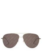Matchesfashion.com Balenciaga - Logomania Aviator Frame Metal Sunglasses - Womens - Black Silver