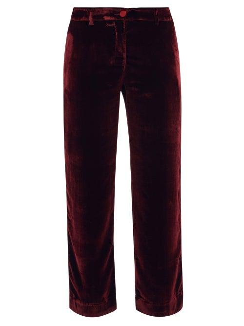 F.r.s - For Restless Sleepers - Tartaro Cropped Velvet Trousers - Womens - Burgundy