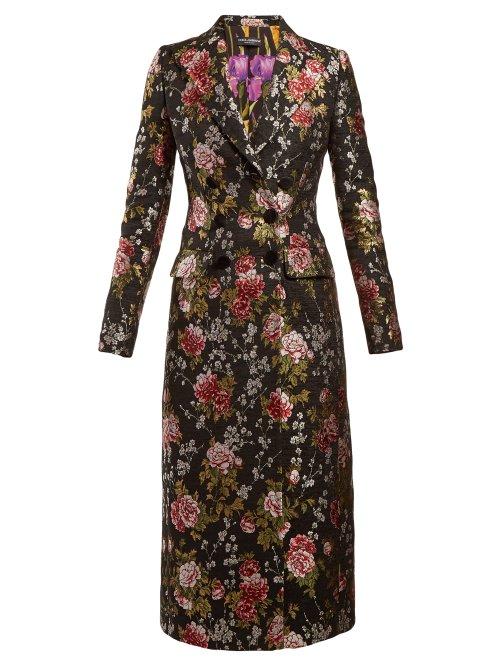 Matchesfashion.com Dolce & Gabbana - Floral Jacquard Long Coat - Womens - Black Multi