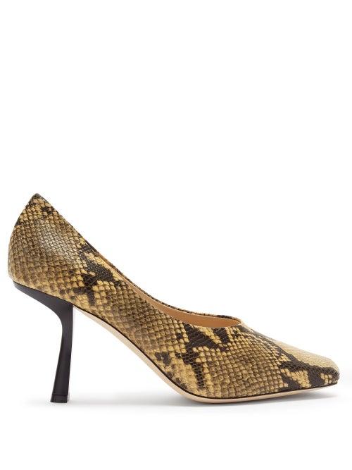 Matchesfashion.com Jimmy Choo - Marcela 85 Square-toe Python-effect Leather Pumps - Womens - Black Beige
