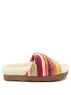 Chlo - Wavy Striped Shearling-lined Cashmere-knit Slides - Womens - Multi