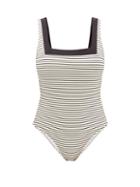 Matchesfashion.com Casa Raki - Marina Square-neck Two-tone Swimsuit - Womens - Black Stripe