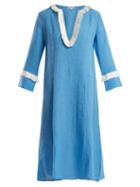 Matchesfashion.com Daft - Capri Fringed Linen Dress - Womens - Blue