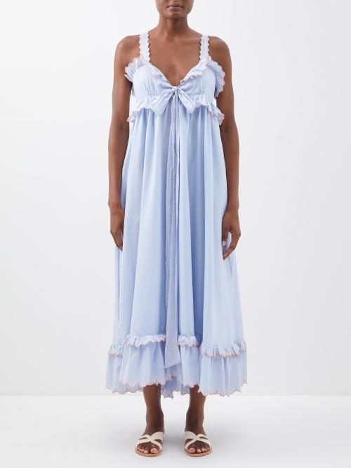 Thierry Colson - Valentina Tie-knot Ruffled Cotton-poplin Dress - Womens - Light Blue