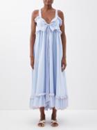 Thierry Colson - Valentina Tie-knot Ruffled Cotton-poplin Dress - Womens - Light Blue