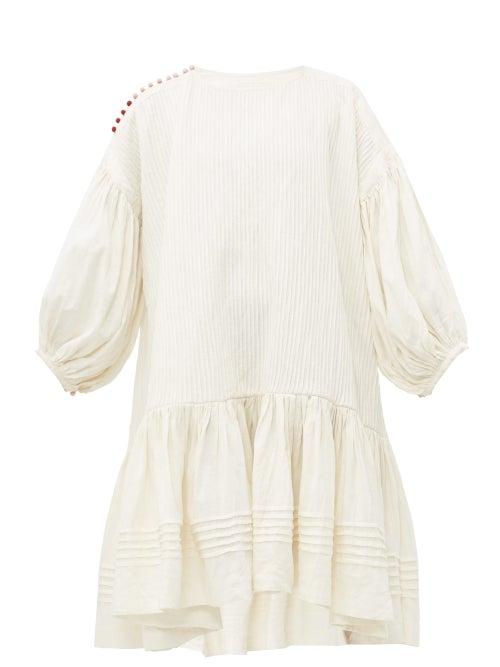 Matchesfashion.com Story Mfg - Verity Dipped Hem Pintucked Linen Blend Dress - Womens - Ivory