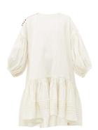 Matchesfashion.com Story Mfg - Verity Dipped Hem Pintucked Linen Blend Dress - Womens - Ivory