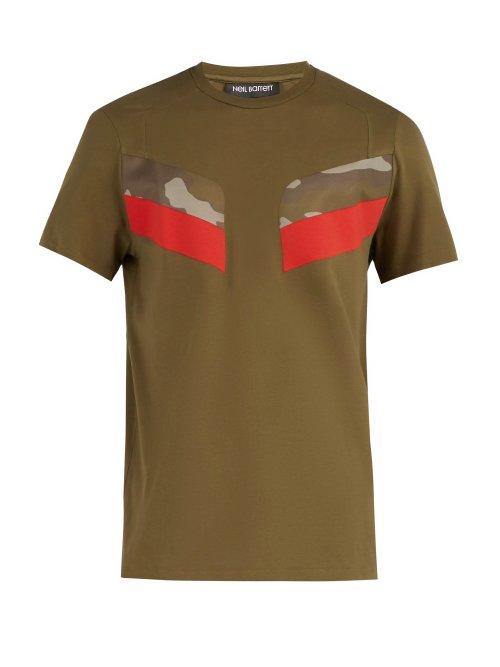 Matchesfashion.com Neil Barrett - Modernist Crew Neck Camouflage Panel T Shirt - Mens - Khaki